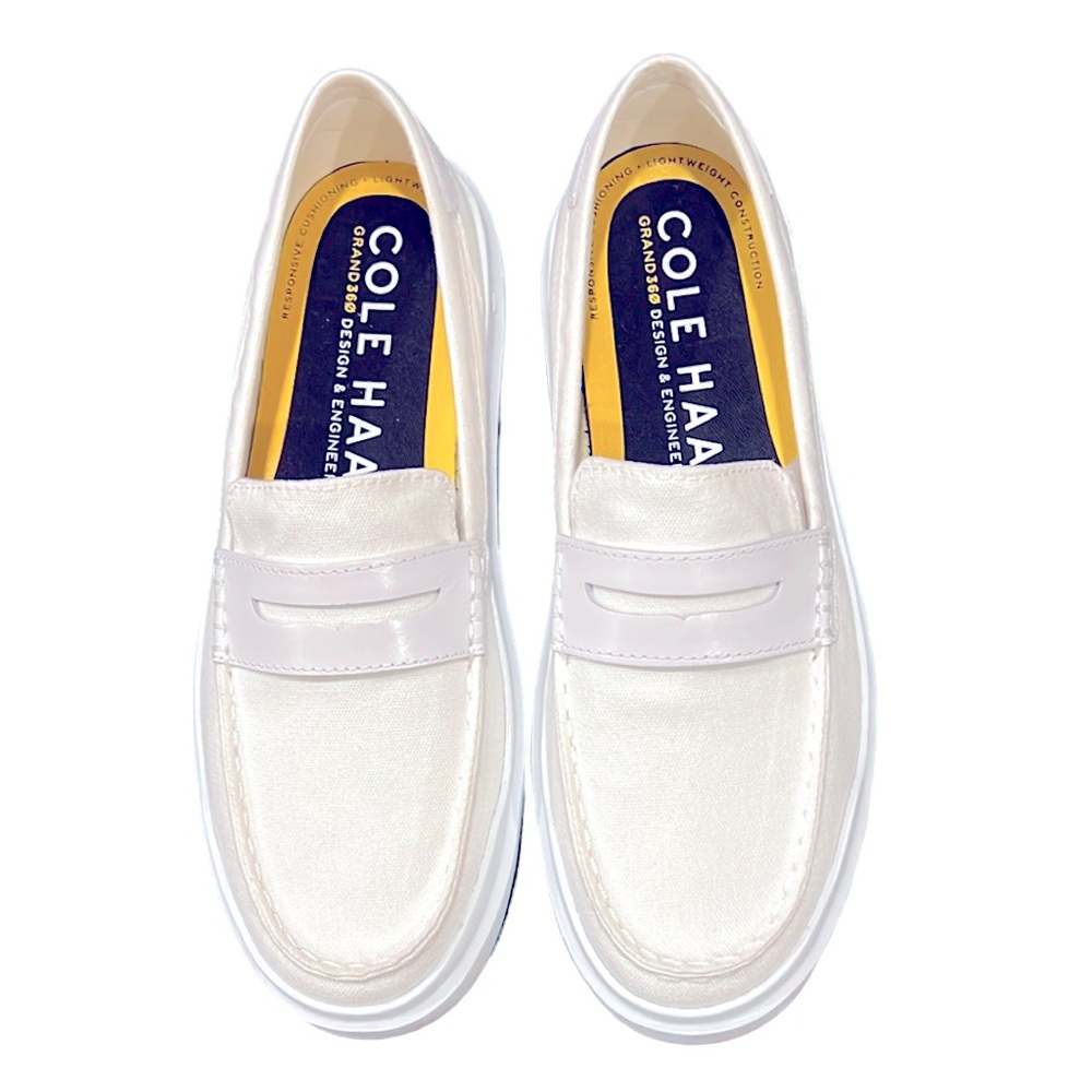Cole Haan White Penny Loafers with Modern Platform Sole